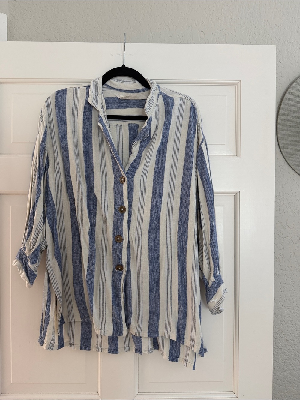 Jen's Pirate Booty Blue and White Striped Button-Down Shirt